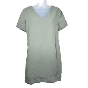 Theory Admiral Crepe Shift Dress Sage‎ Green V-Neck Short Sleeve Work Size 4